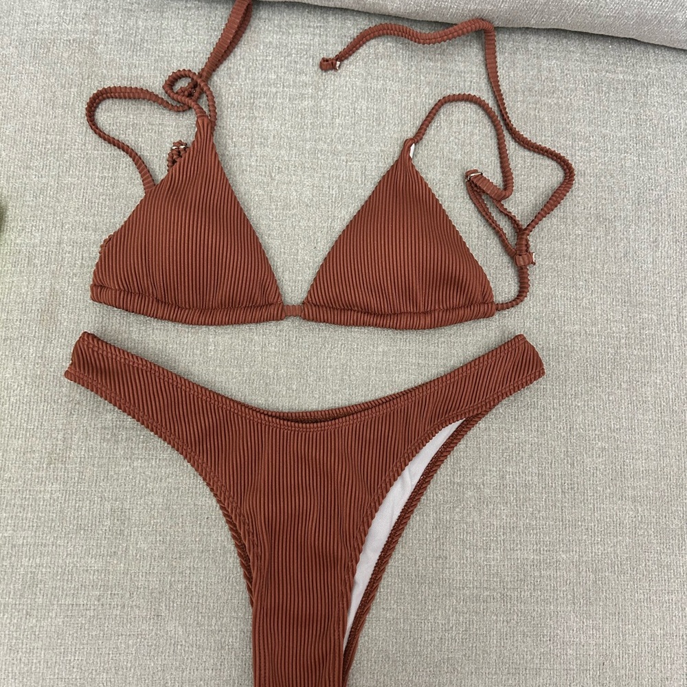 Ribbed Rust Triangle Bikini Set